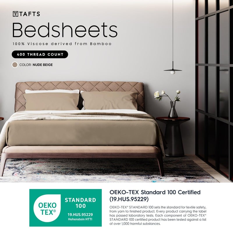 Tafts Full Sheets Set, Pure 100% Viscose derived from Bamboo Bed Sheets Set, Luxuriously Soft, Silky, Cooling Sheets, Double Stitched, Lifetime Quality Promise (Beige) - Image 2